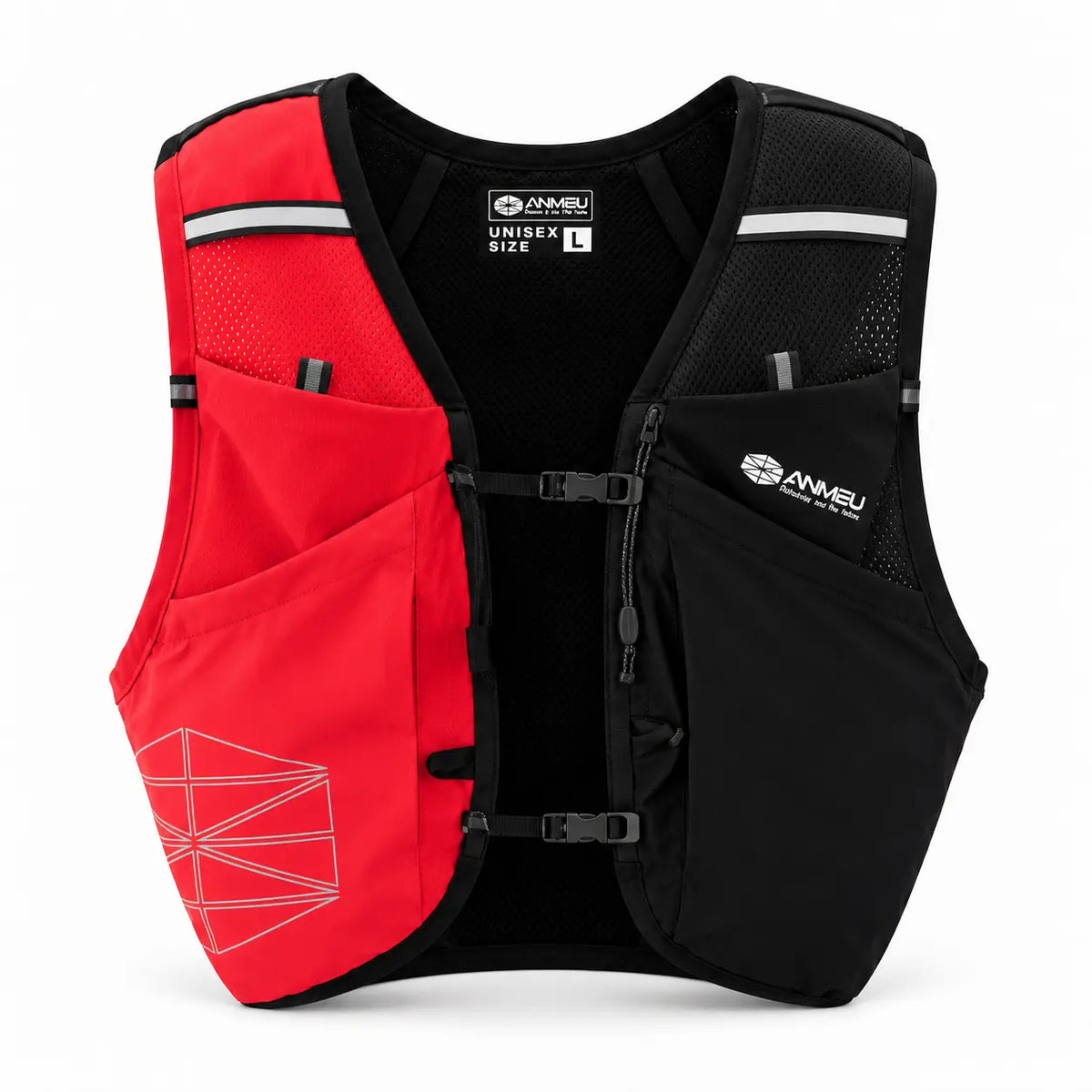 gilet d'hydratation 12L de couleur noir et rouge vue de face 