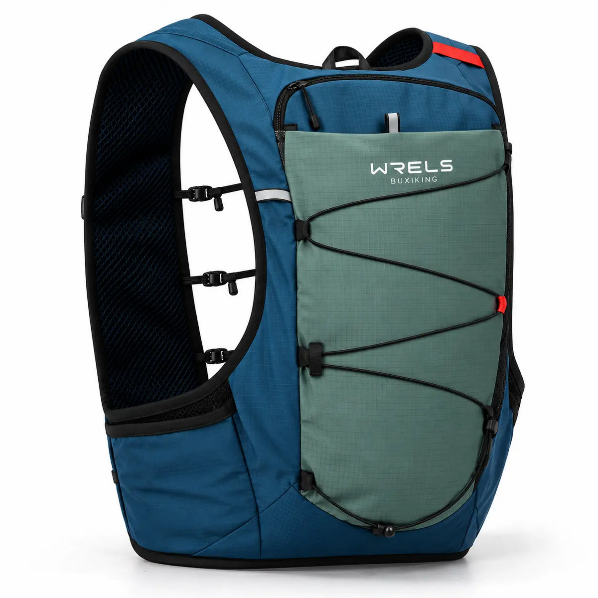 sac trail 10L bleu et verte vue de derriere en 3/4