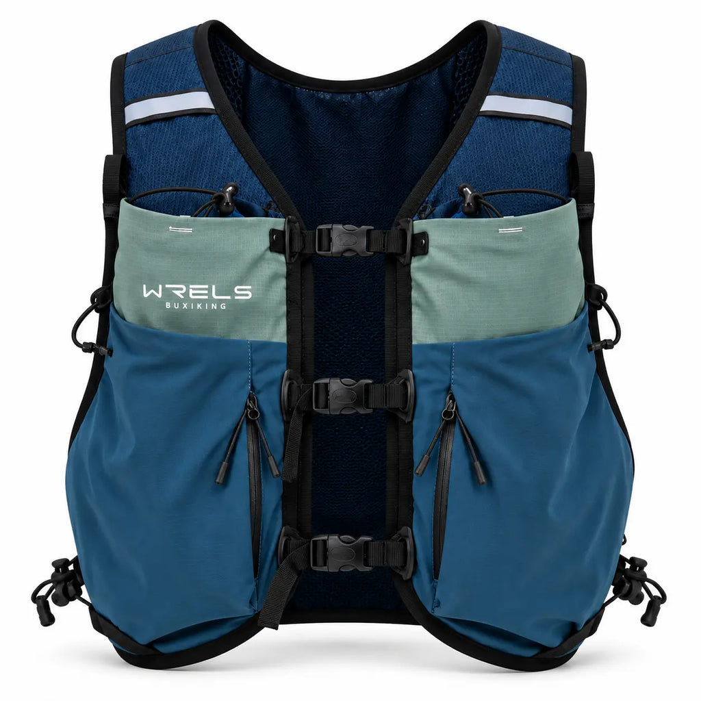 sac trail 10L bleu et verte vue de face 