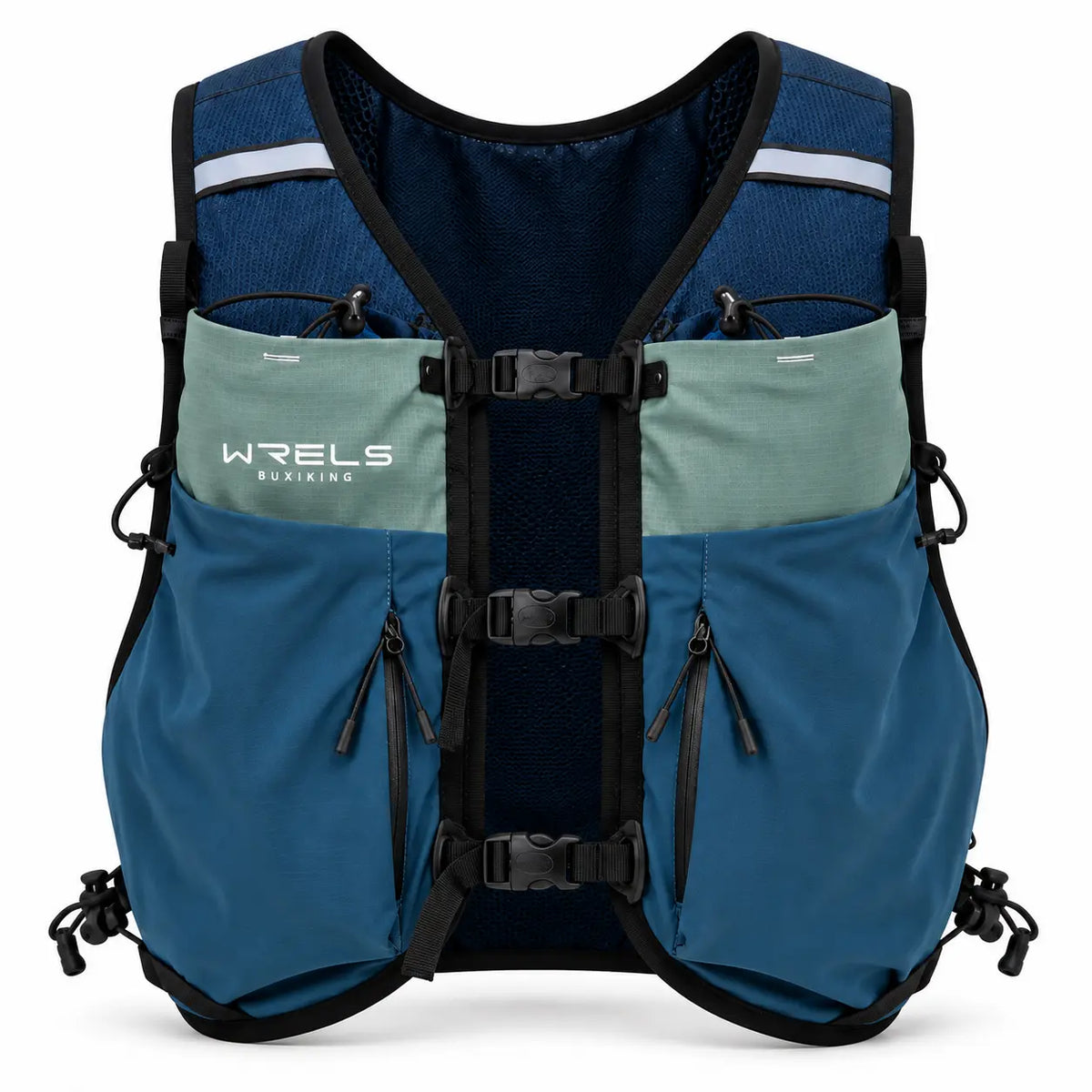 sac trail 10L bleu et verte vue de face 