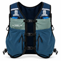 sac trail 10L bleu et verte vue de face avec 2 flasques en poche 